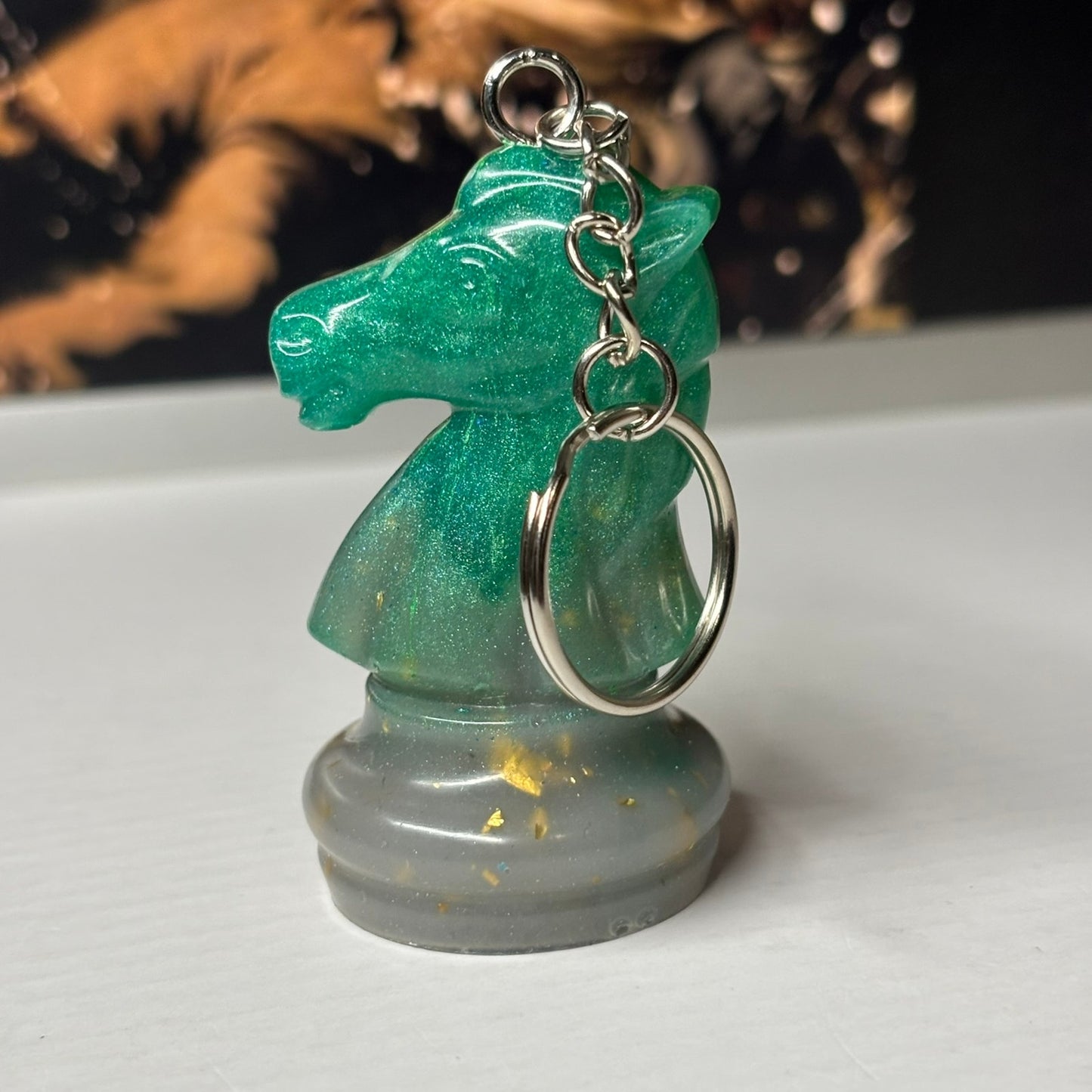 Beach Green Knight - Handmade Resin Keychain - Large Edition