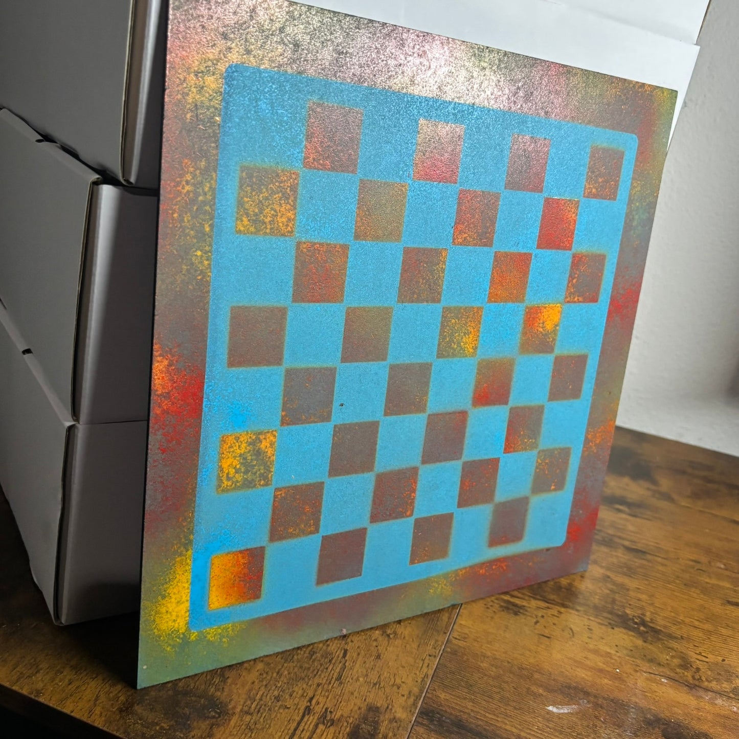 Blue Fire - Painted Chess Board
