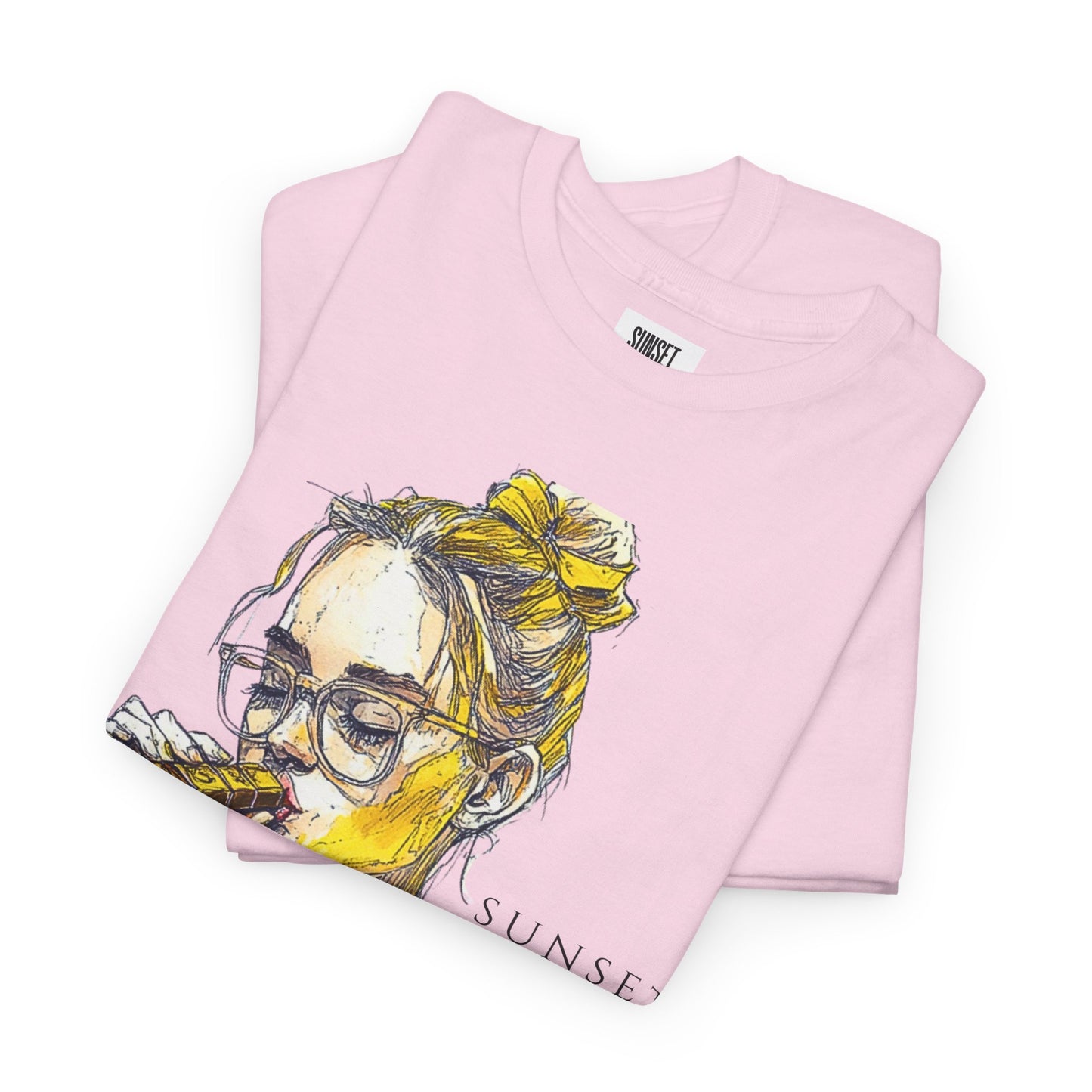 Yellow Woman Playing Chess - Pink Edition - Unisex Heavy Cotton Tee