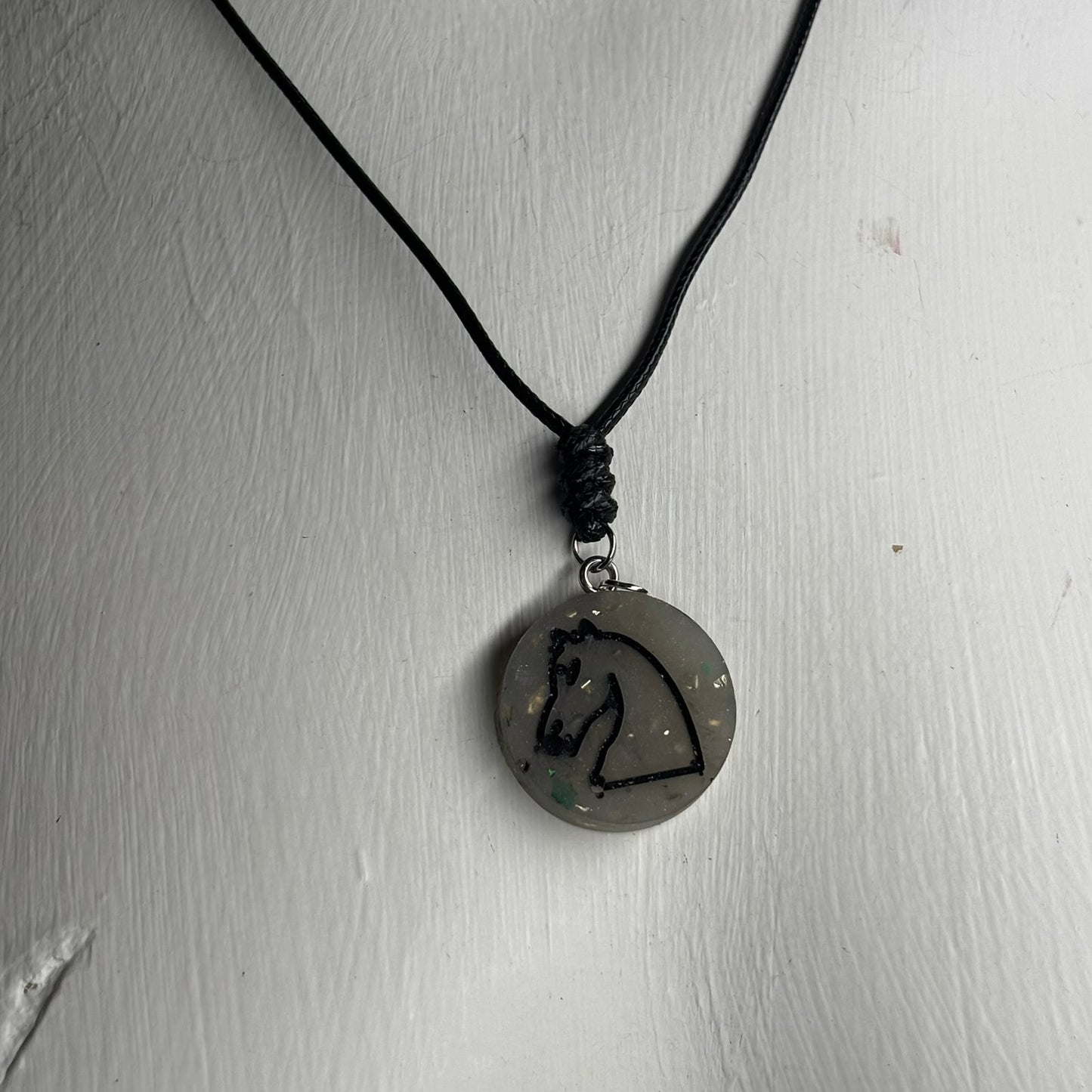 Silver Gray Knight - Handmade Resin Chess Necklace