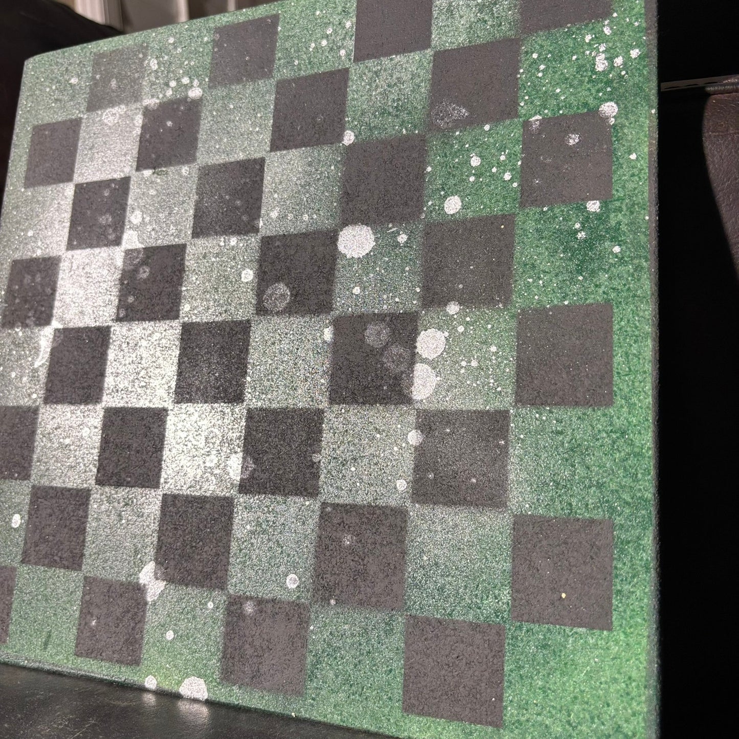 Splattered Chrome Green - Painted Chess Board