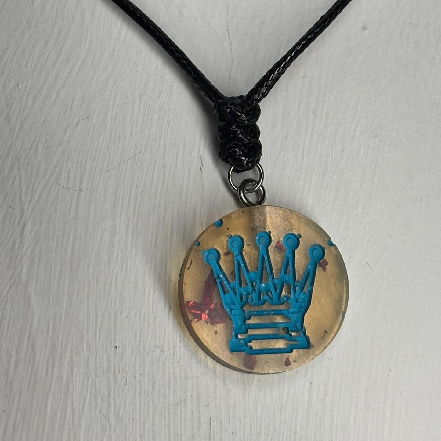 Blue Print Queen - Handmade Resin Chess Necklace