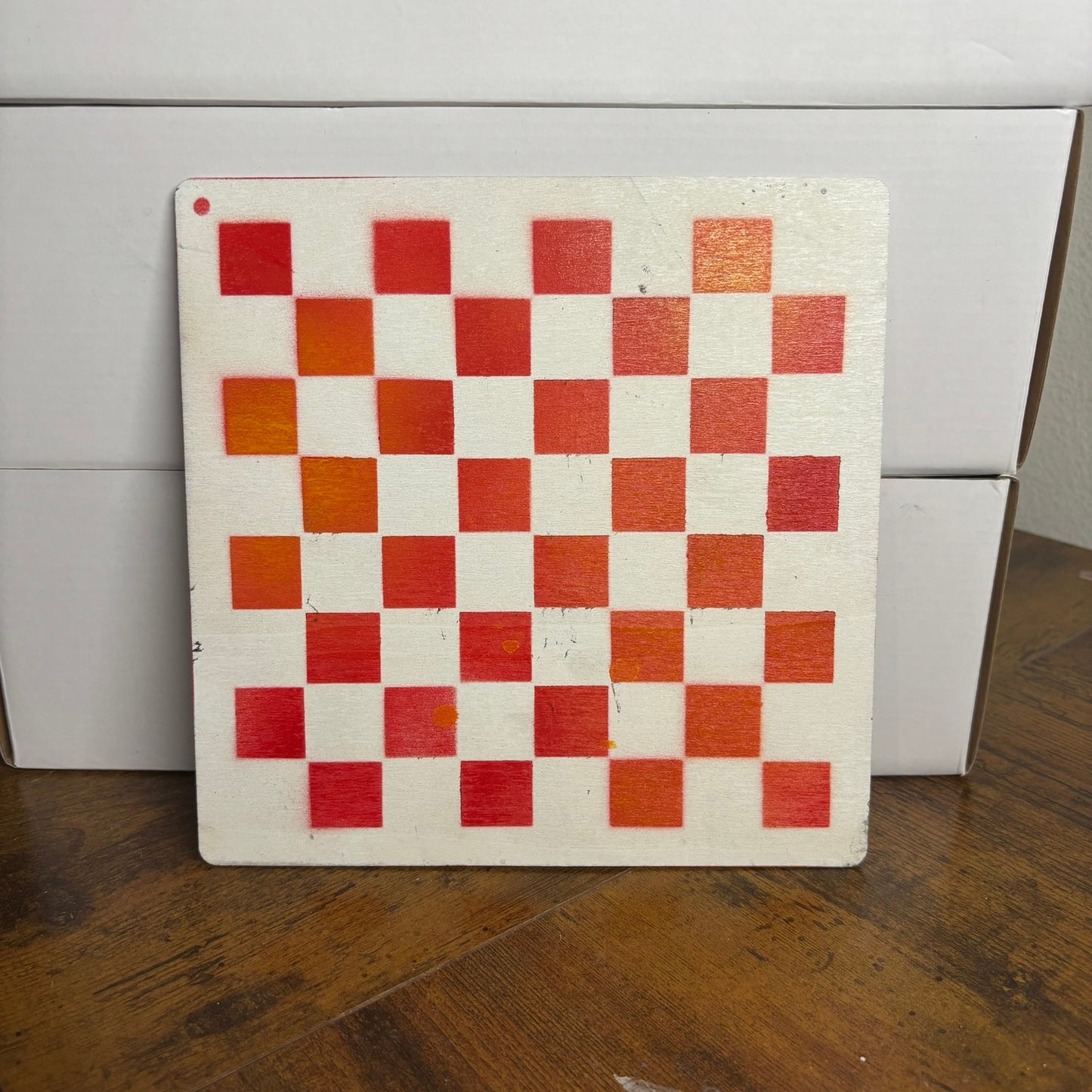Fire Red & White - Painted Thin Wooden Chess Board