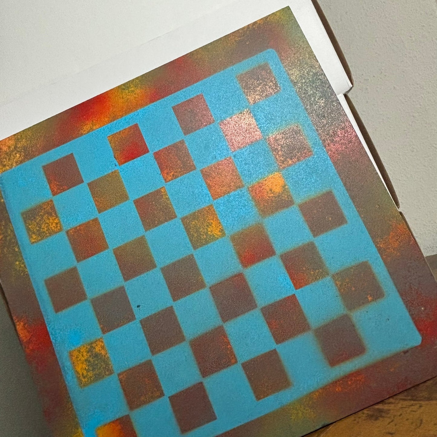 Blue Fire - Painted Chess Board