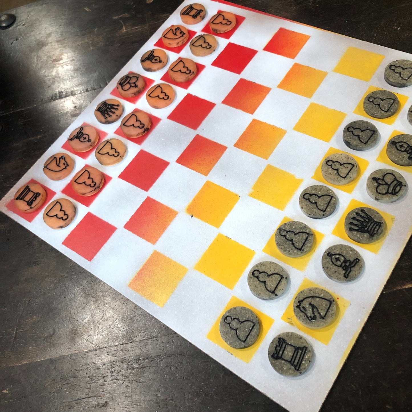 Fading Red & Yellow - Painted Chess Set