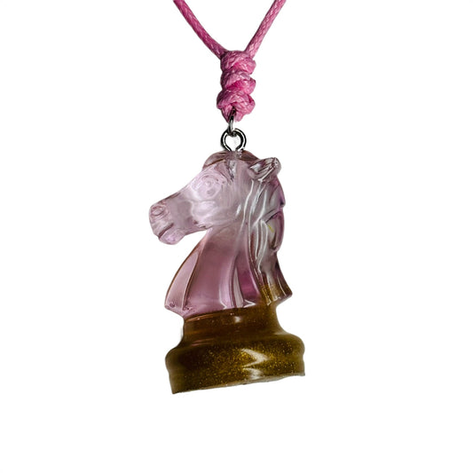 Simple Pink Knight - Handmade Resin Chess Necklace