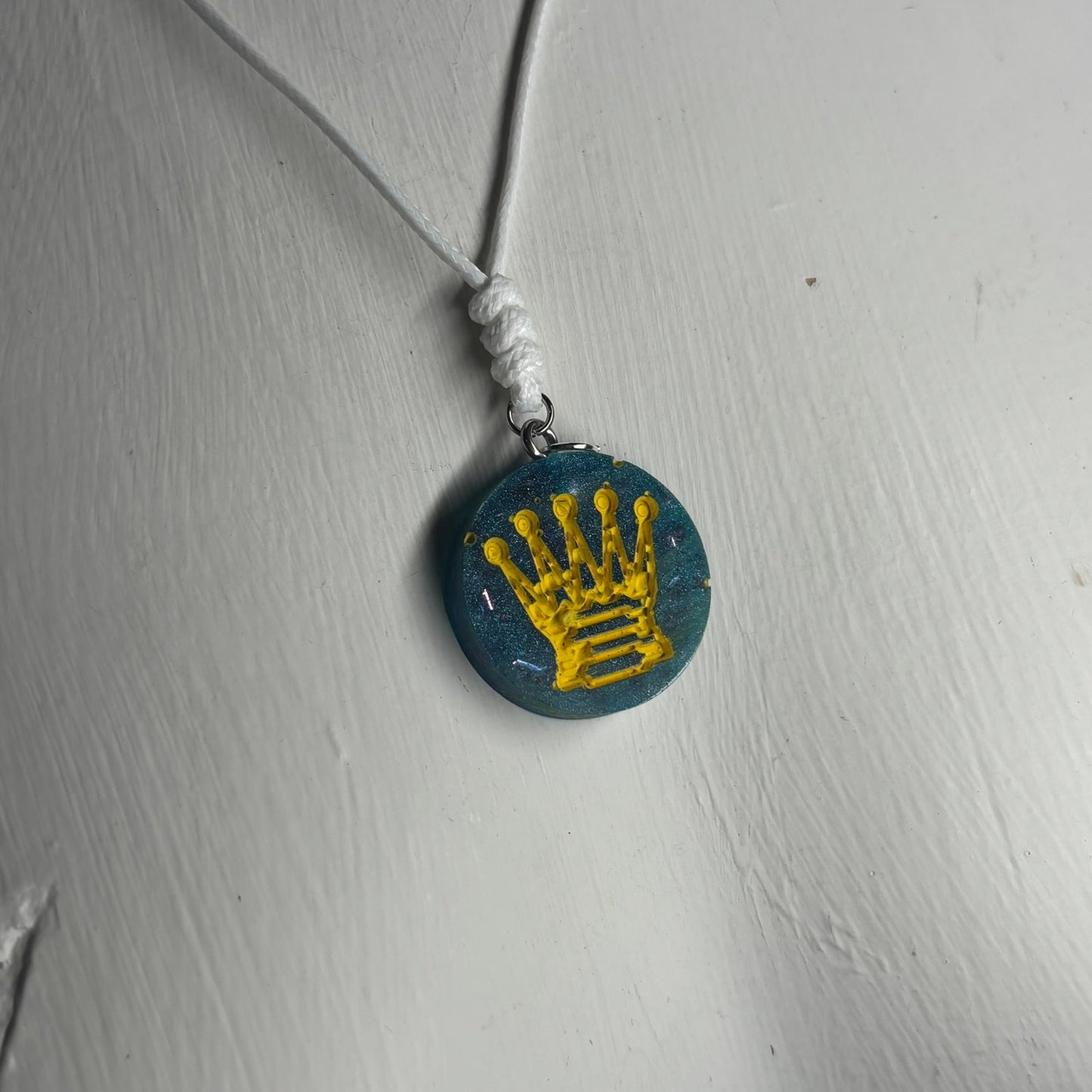 Crystal Blue Queen - Handmade Resin Chess Necklace