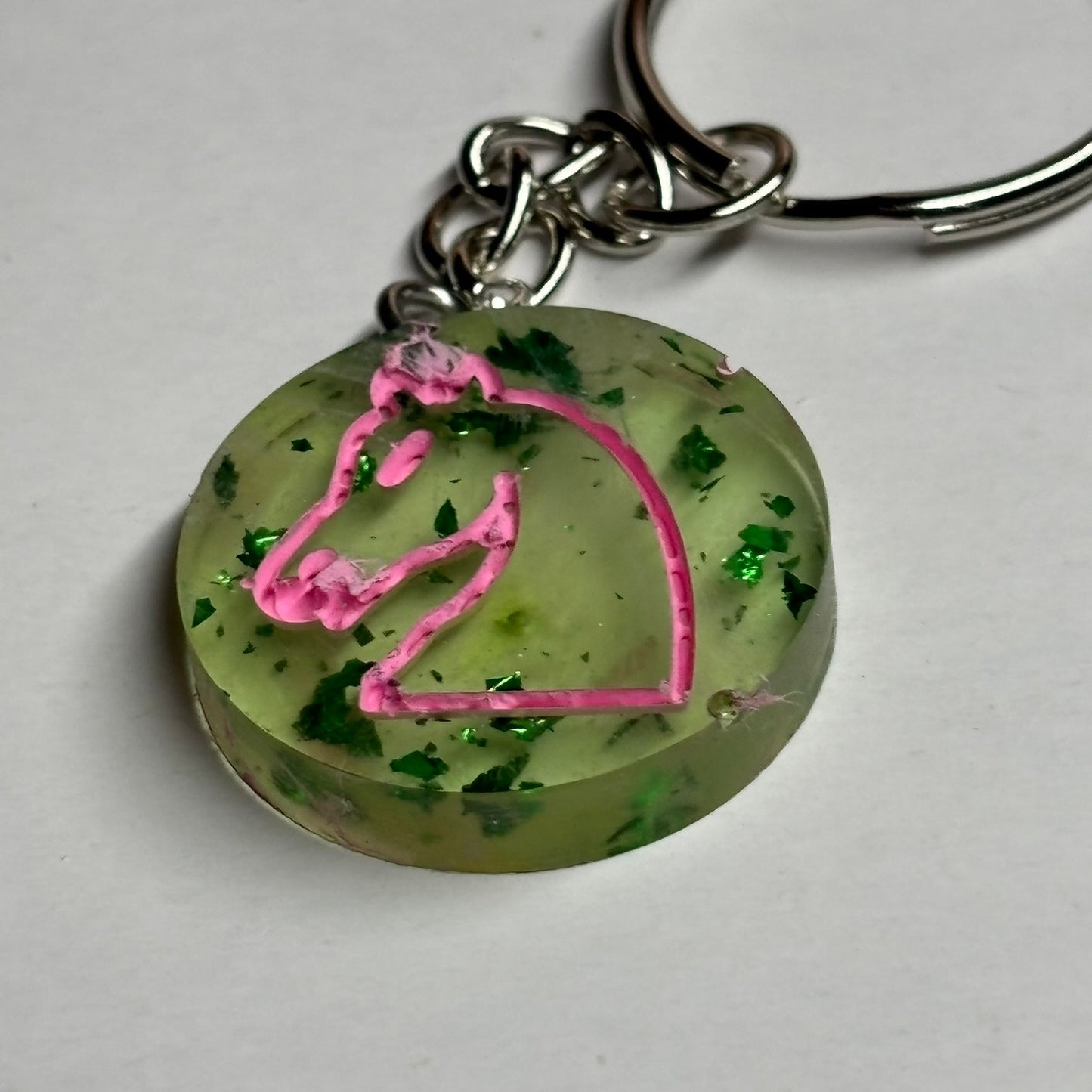 Lime Green Pink Knight - Handmade Resin Keychain