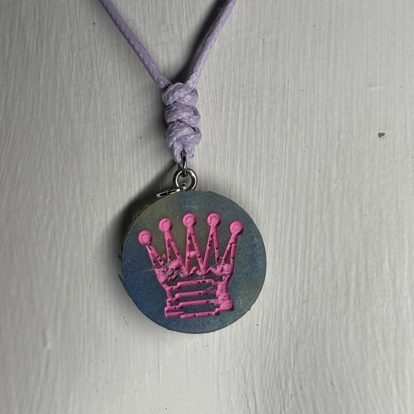 Blue Pink Queen - Handmade Resin Chess Necklace