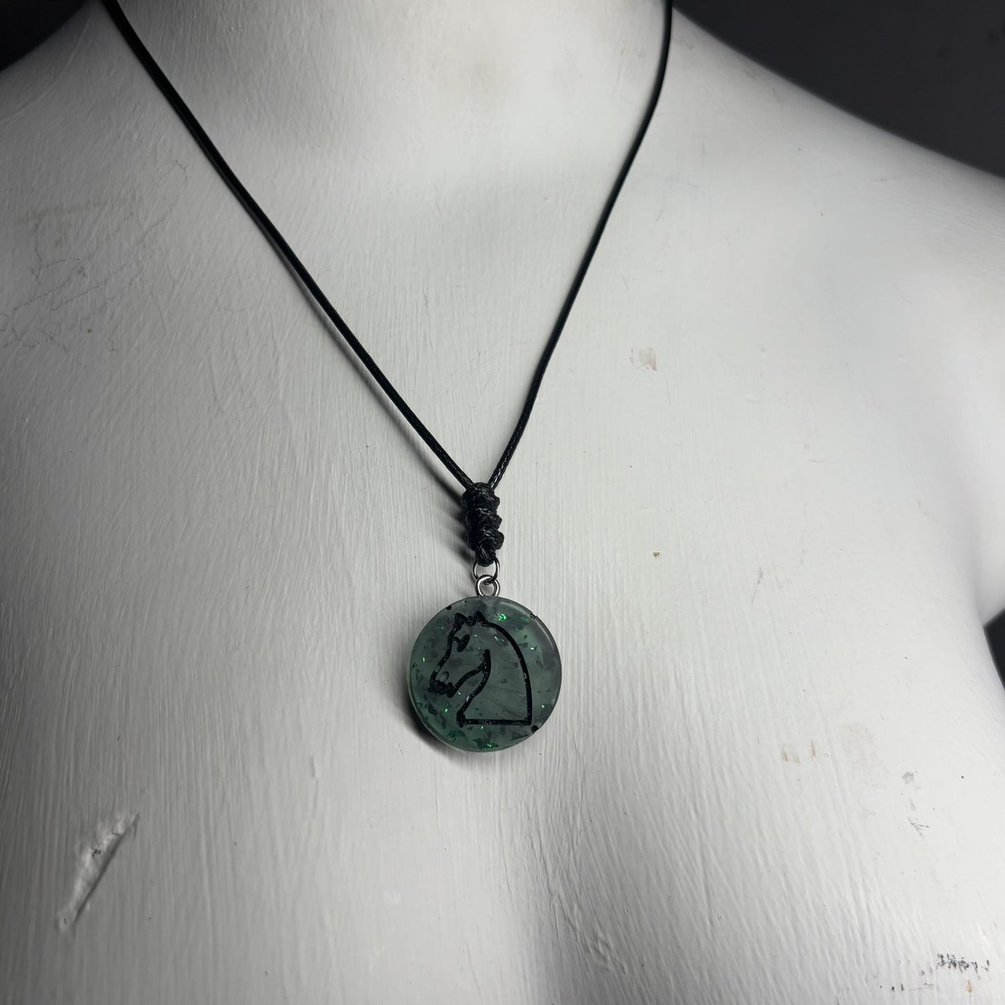 Mystic Green Knight - Handmade Resin Chess Necklace