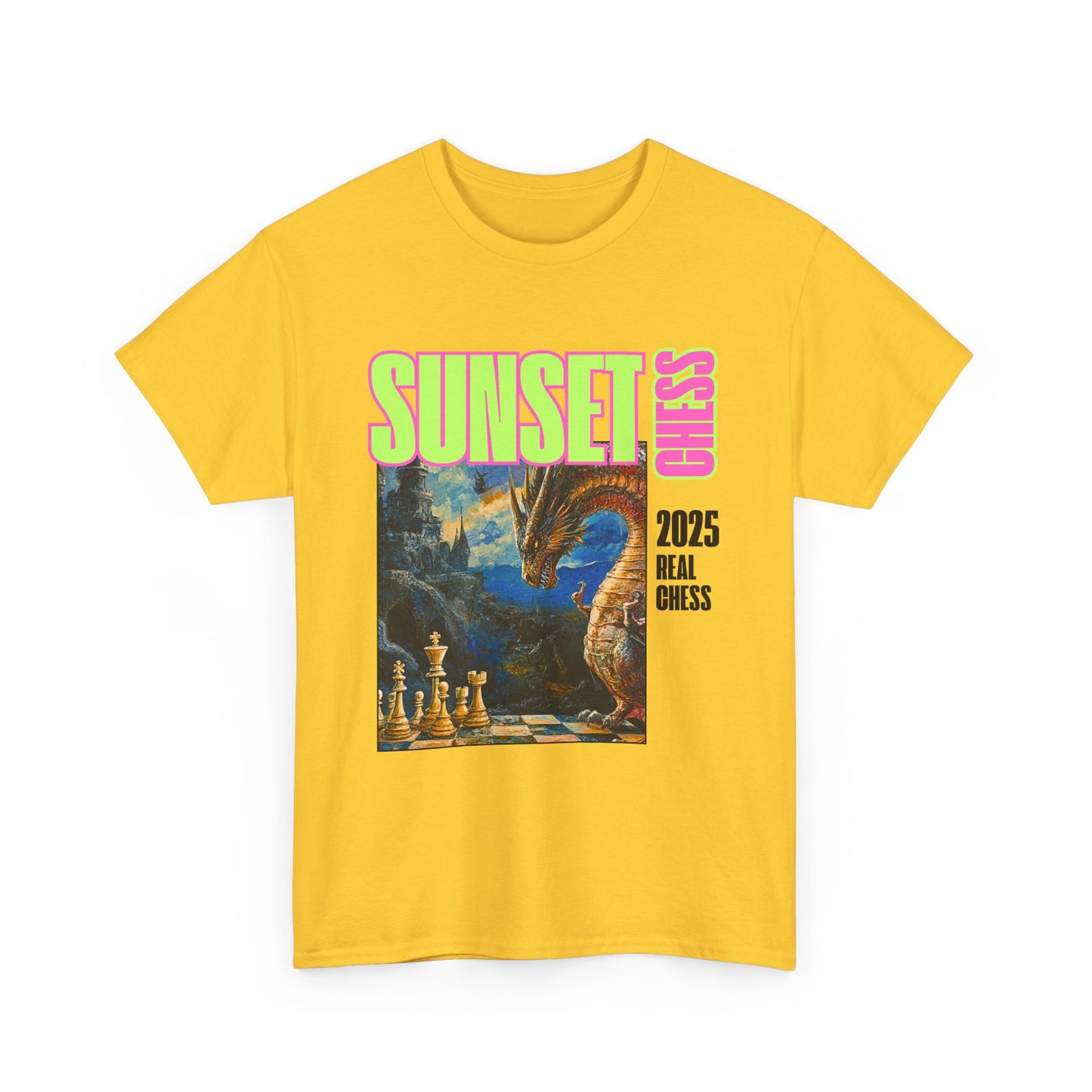 Sunset Chess Dragon - Yellow Chess T Shirt