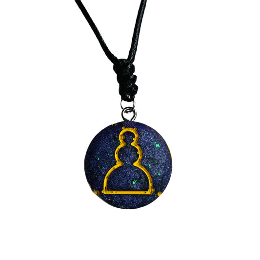 Purple & Yellow Pawn - Handmade Resin Chess Necklace