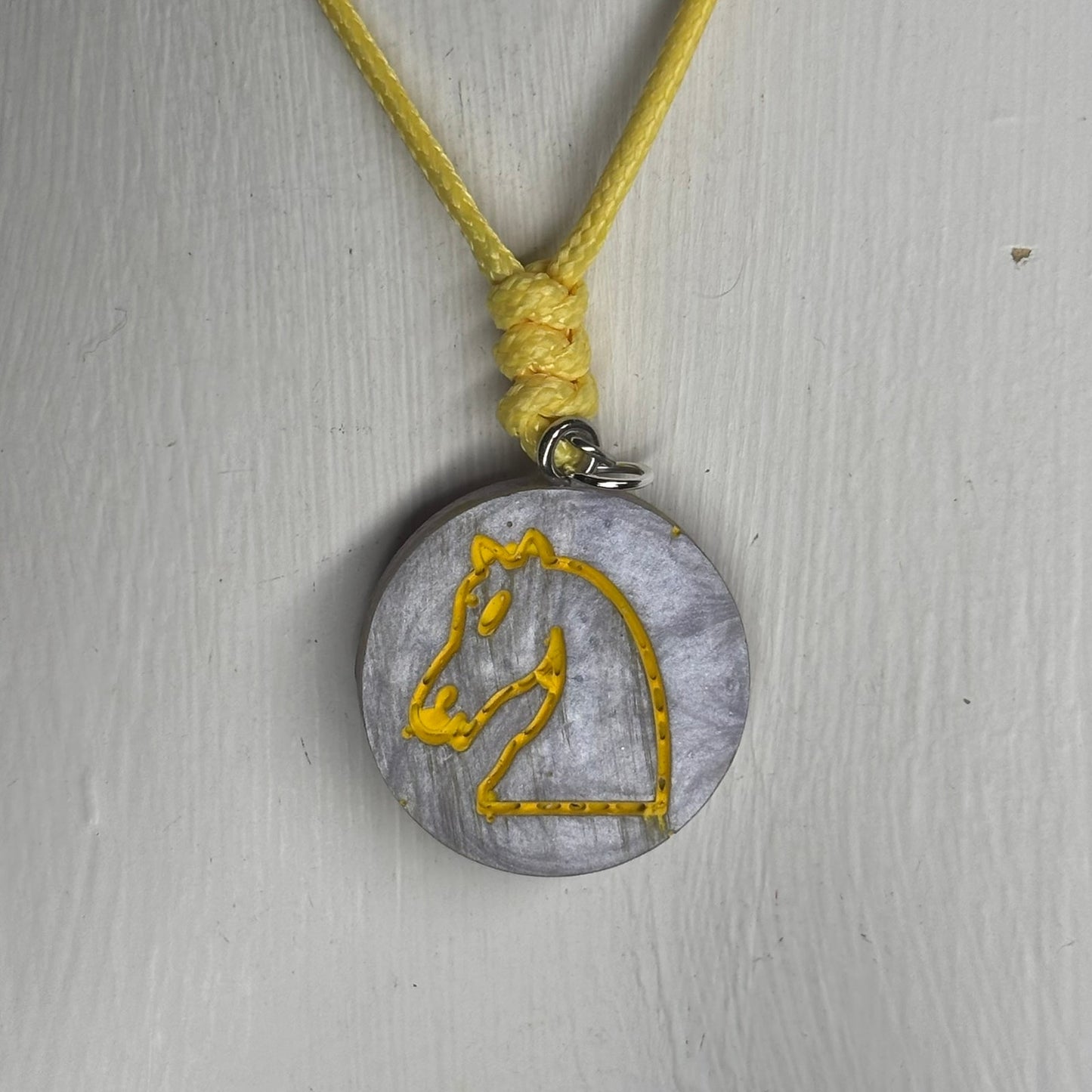 Yellow & Purple Knight - Handmade Resin Chess Necklace