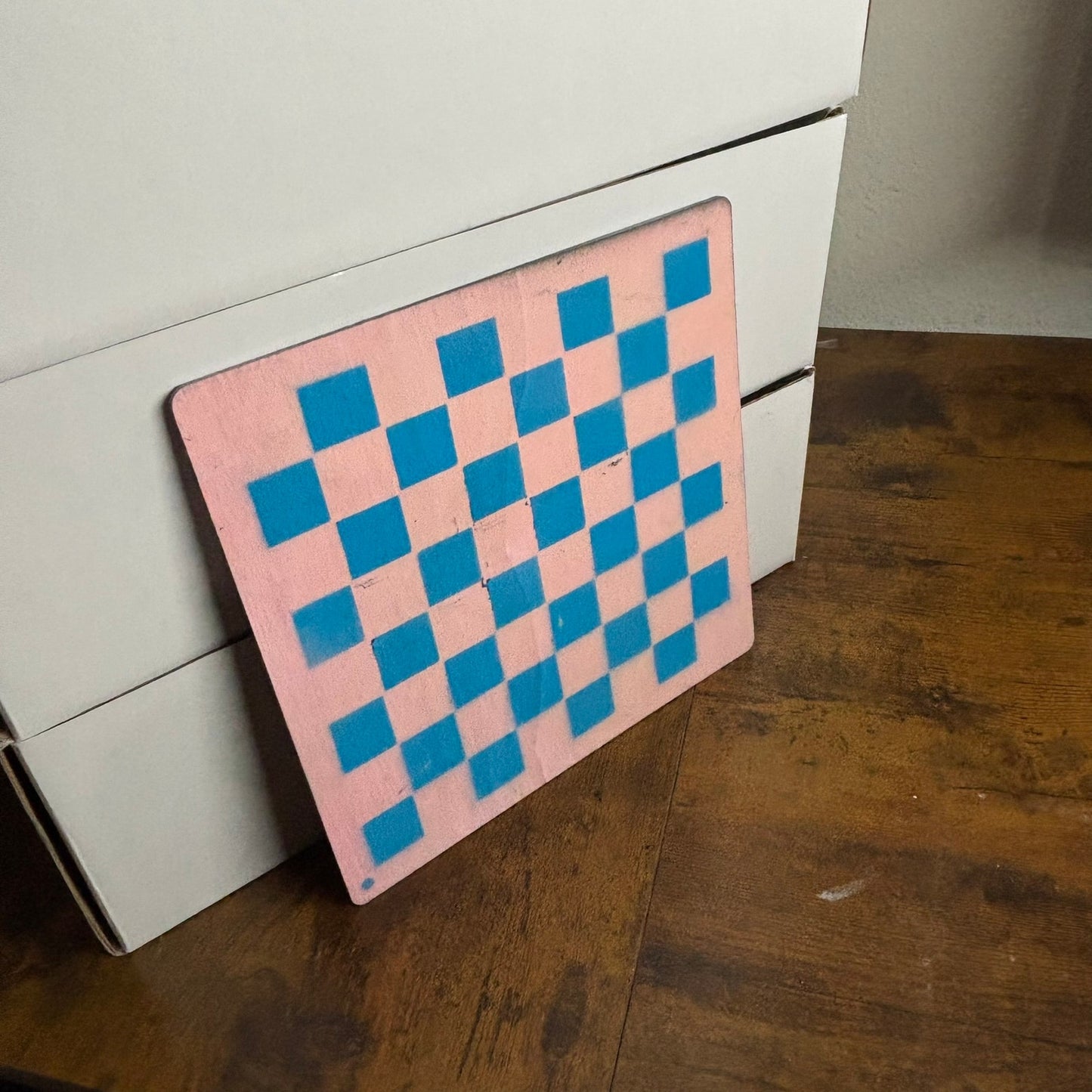 Light Pink Blue - Painted Thin Wooden Chess Board