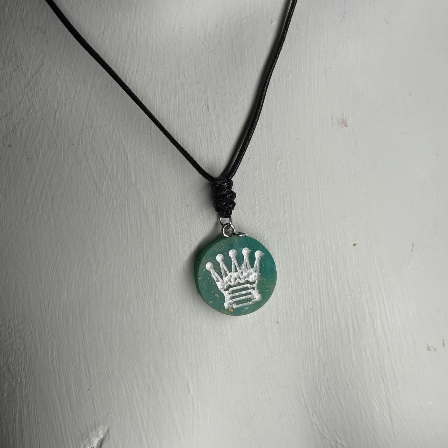 Mint Green Queen - Handmade Resin Chess Necklace