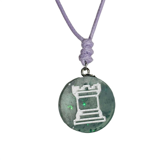 Crystal Green Rook - Handmade Resin Chess Necklace