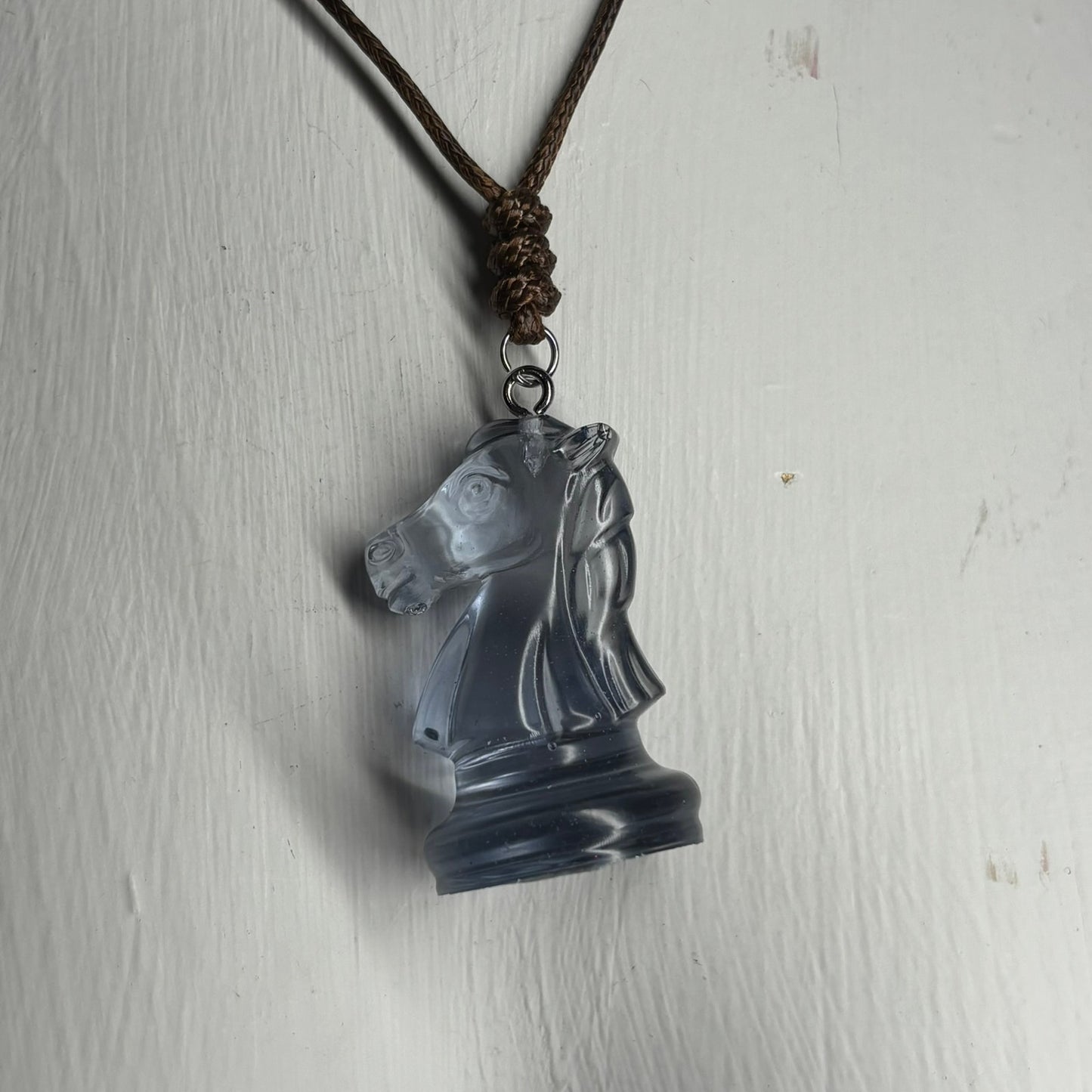 Transparent Simple Blue Knight - Handmade Resin Chess Necklace