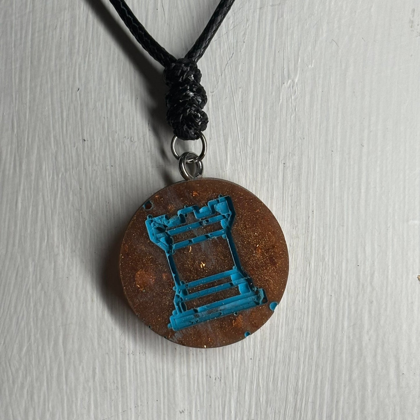 Copper Blue Rook - Handmade Resin Chess Necklace