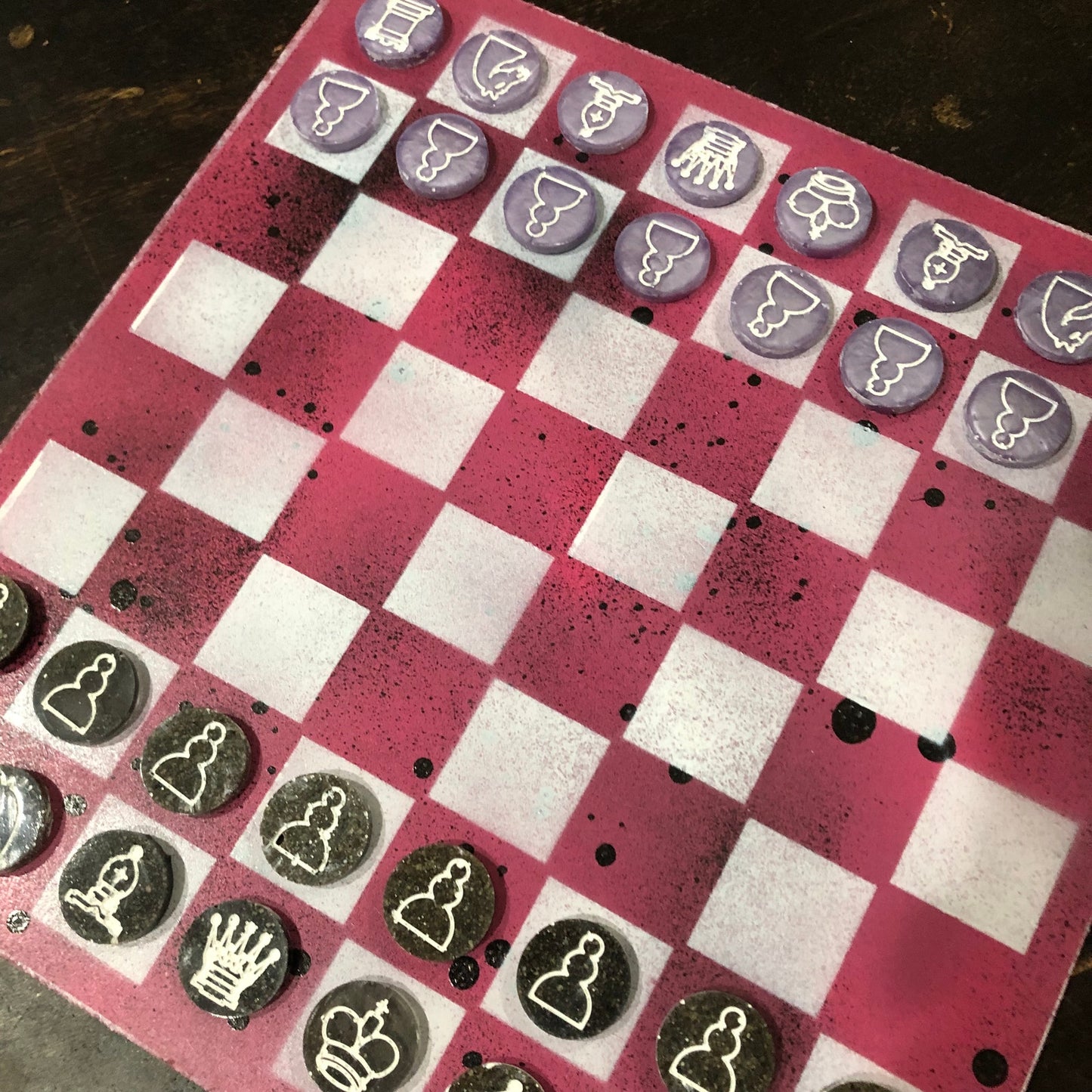 Tattered Pink - Painted Chess Set