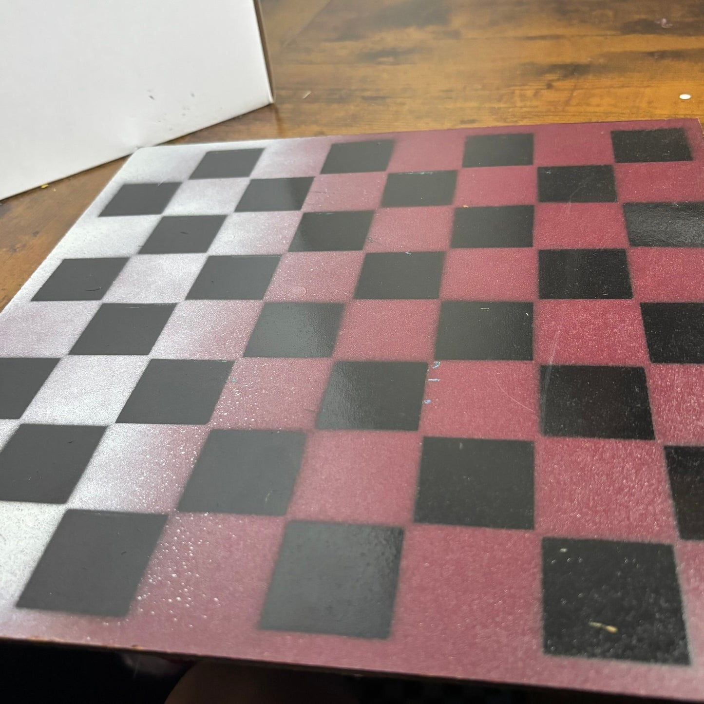Burgundy Red & White - Painted Chess Board