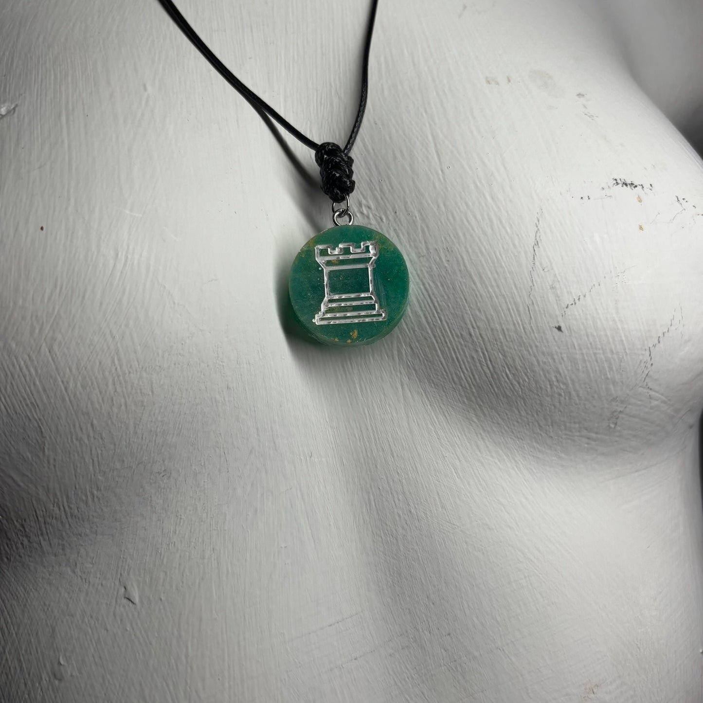 Mint Green Rook - Handmade Resin Chess Necklace - Flat Edition