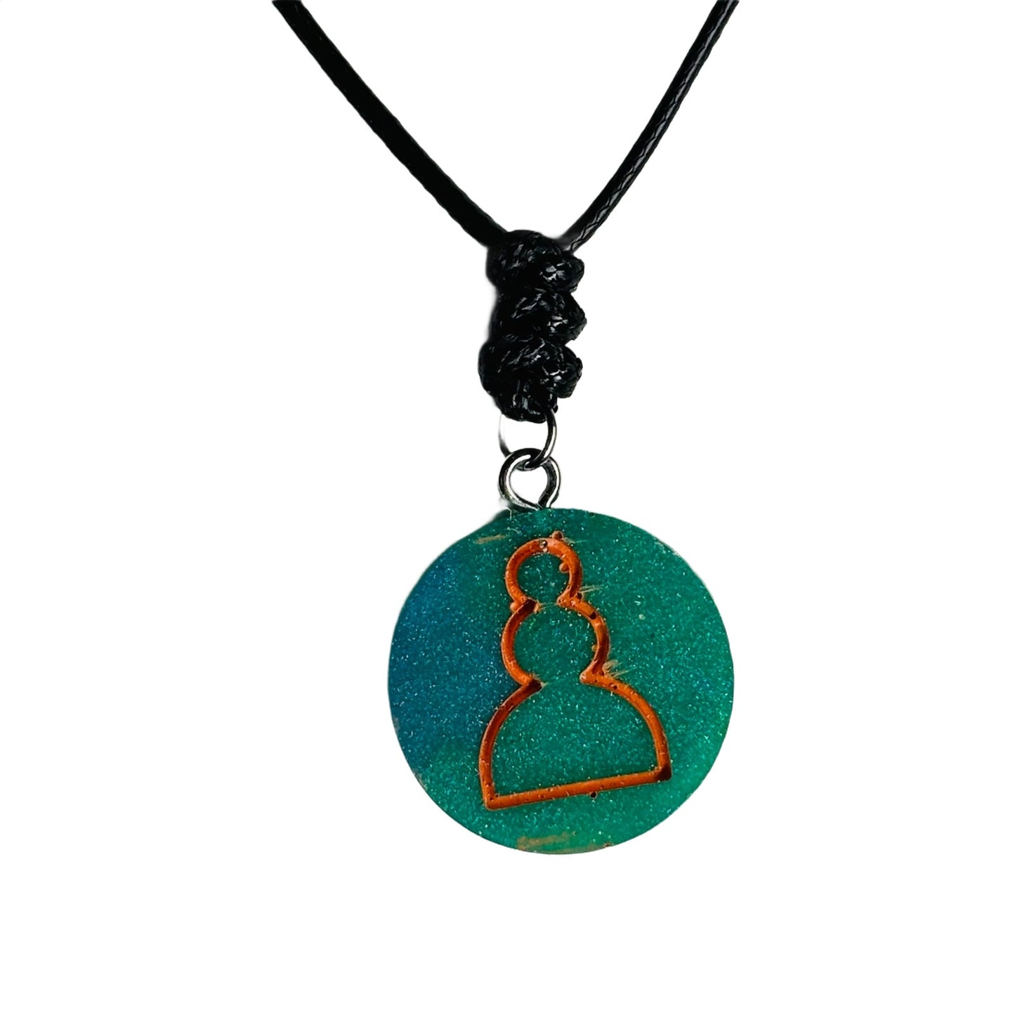 Orange & Green Pawn - Handmade Resin Chess Necklace