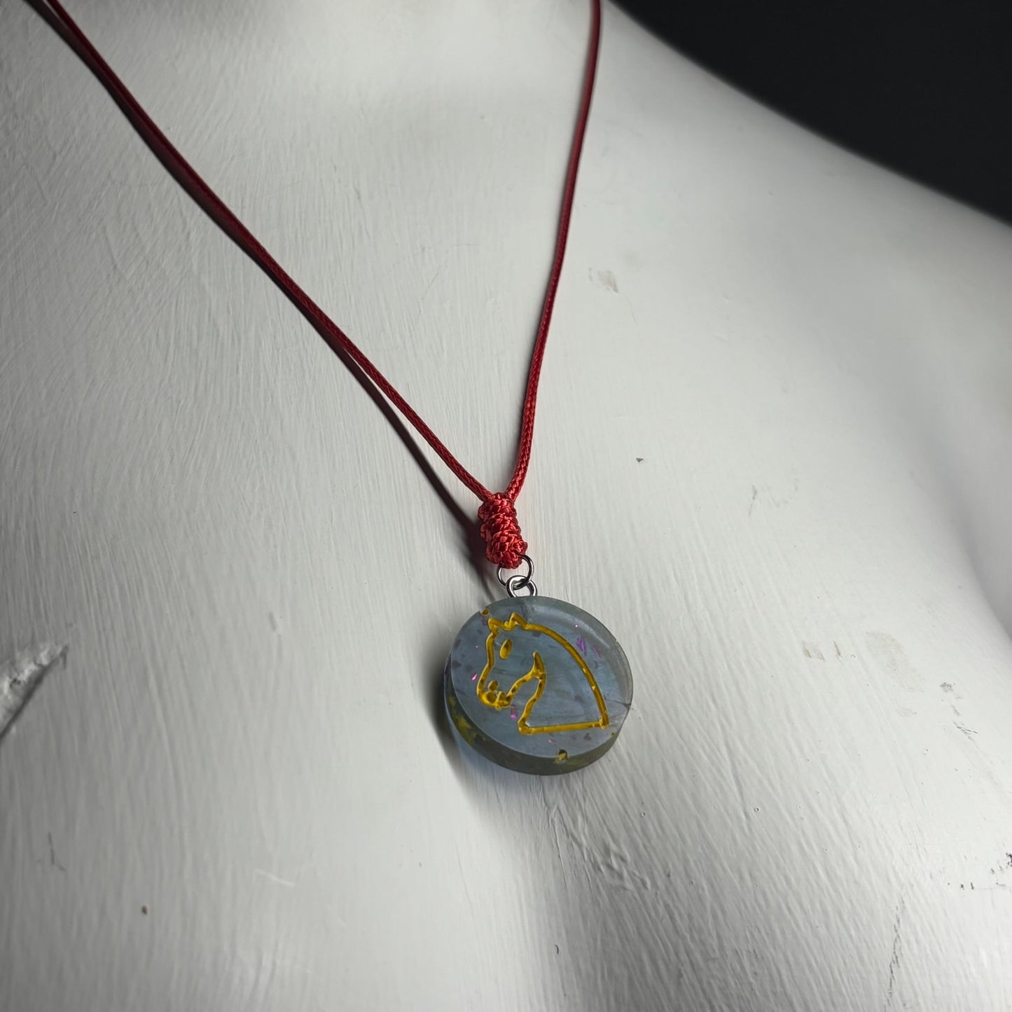 Soft Blue Knight - Handmade Resin Chess Necklace