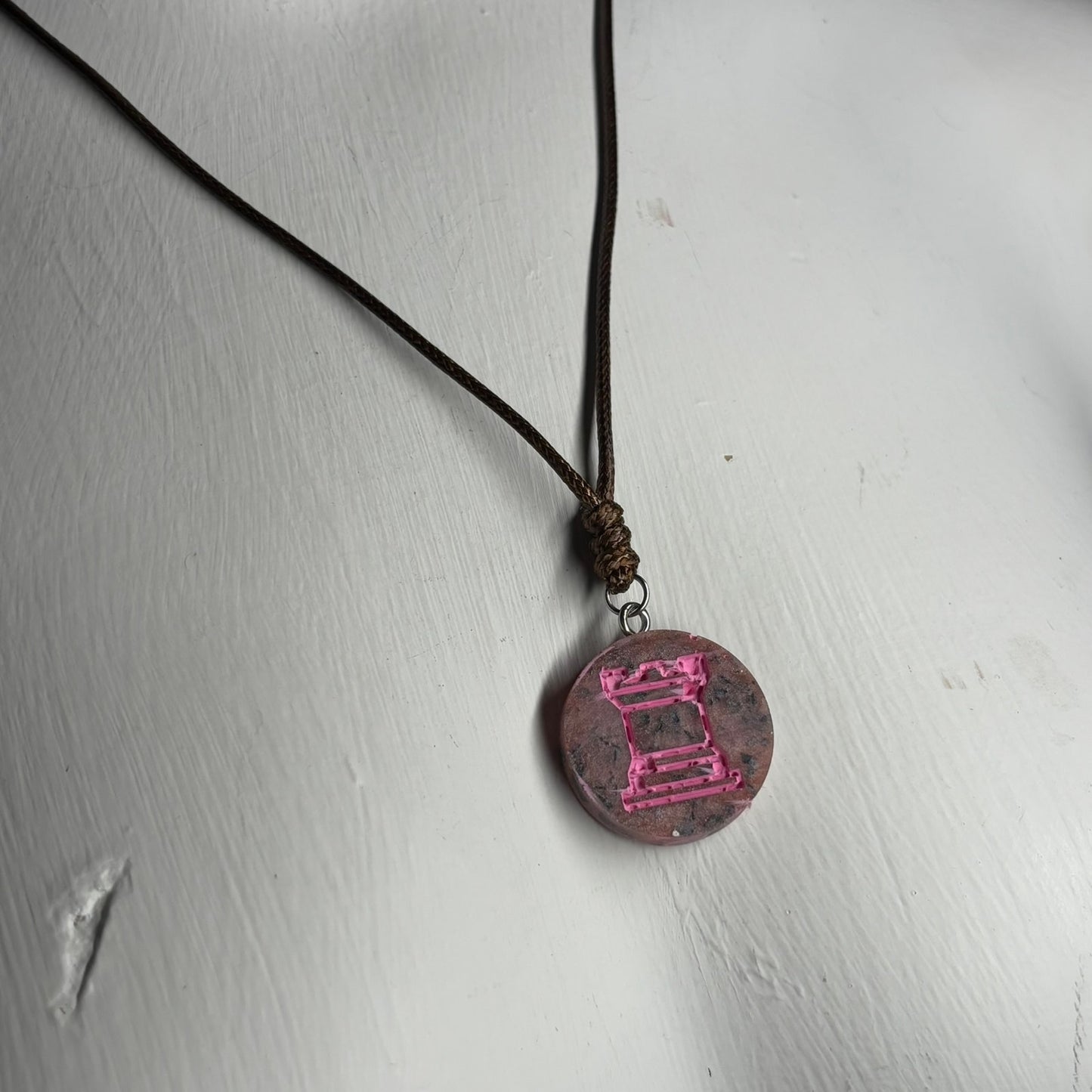 Pink Patterned Rook - Handmade Resin Chess Necklace