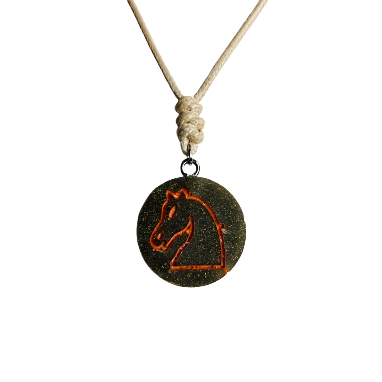 Rustic Green Knight - Handmade Resin Chess Necklace