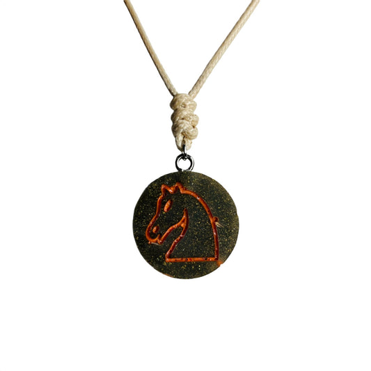 Rustic Green Knight - Handmade Resin Chess Necklace