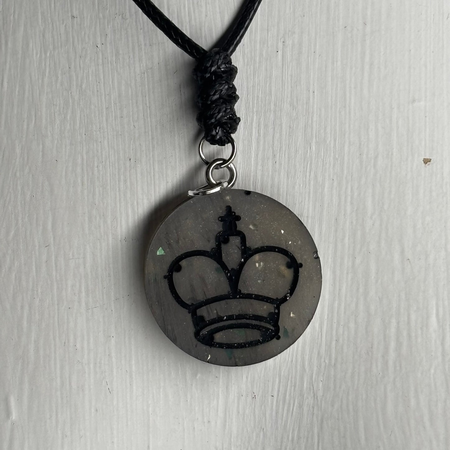 Silver Gray King - Handmade Resin Chess Necklace