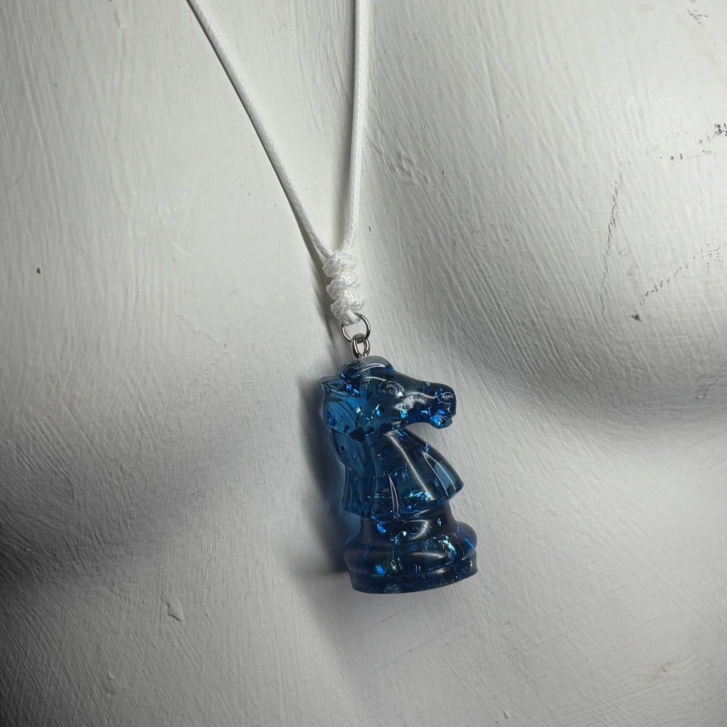 Crystal Blue Knight - Handmade Resin Chess Necklace
