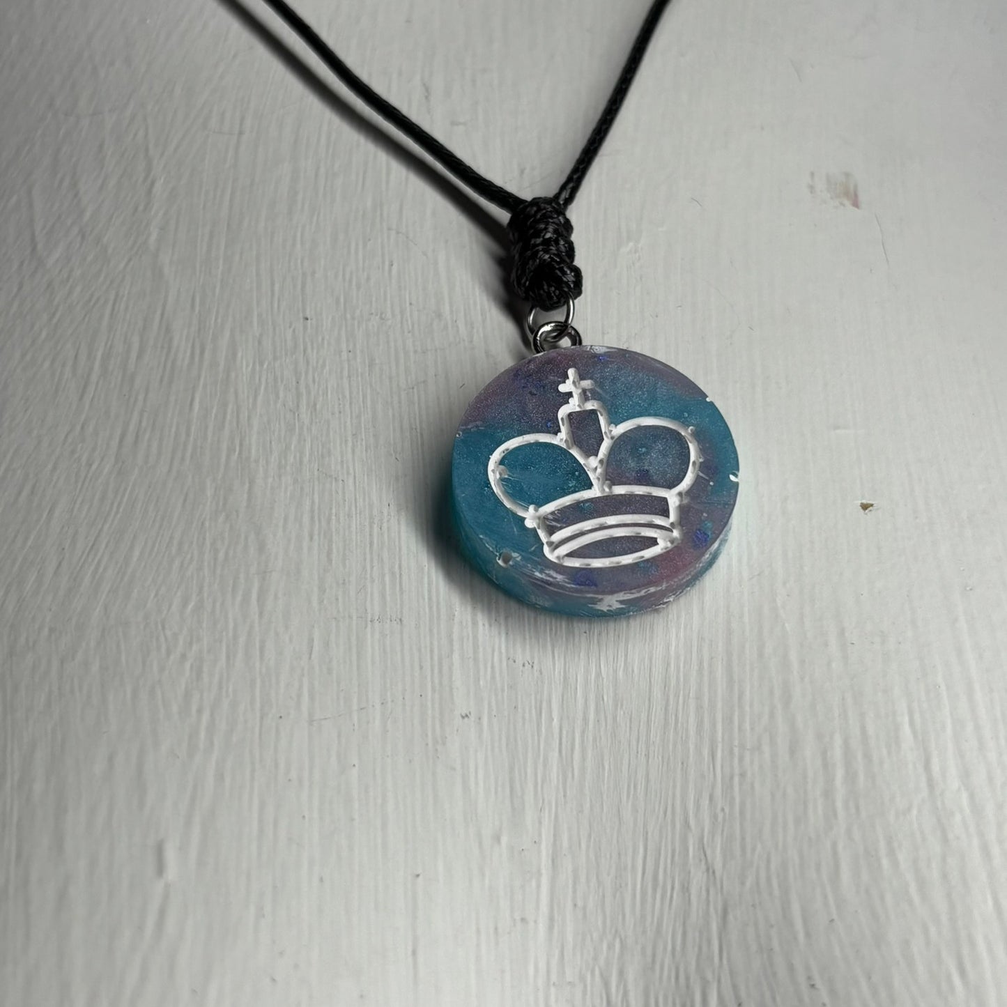 Candy Colored Blue King - Handmade Resin Chess Necklace