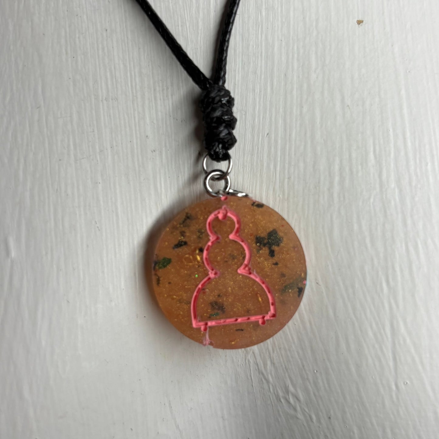 Orange/Pink Pawn - Handmade Resin Chess Necklace