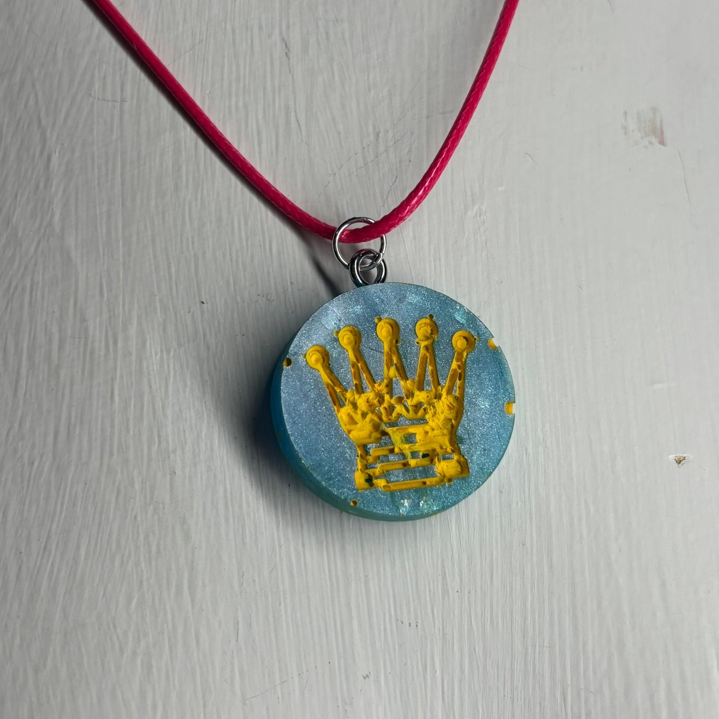 Blue/Yellow Queen - Handmade Resin Chess Necklace