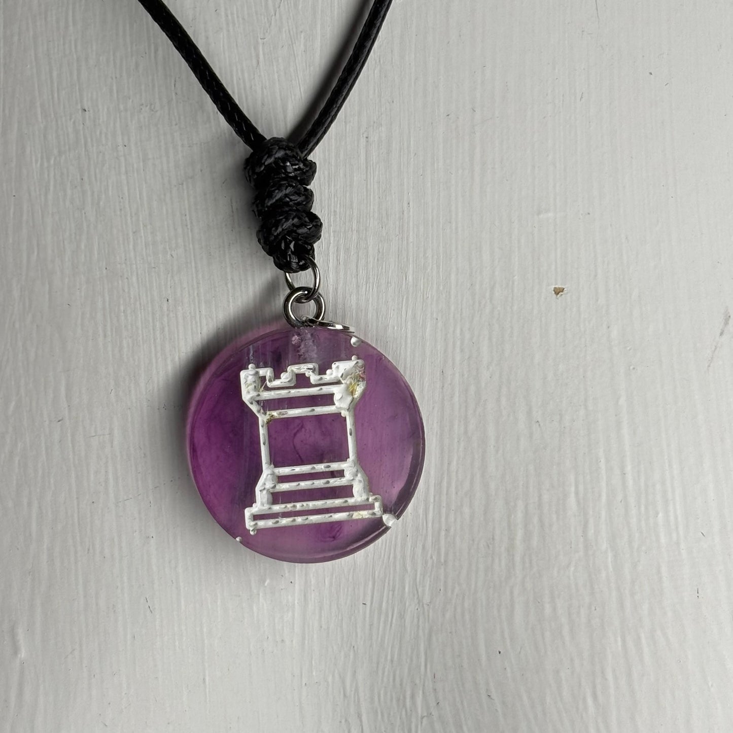 Purple Mist Rook - Handmade Resin Chess Necklace