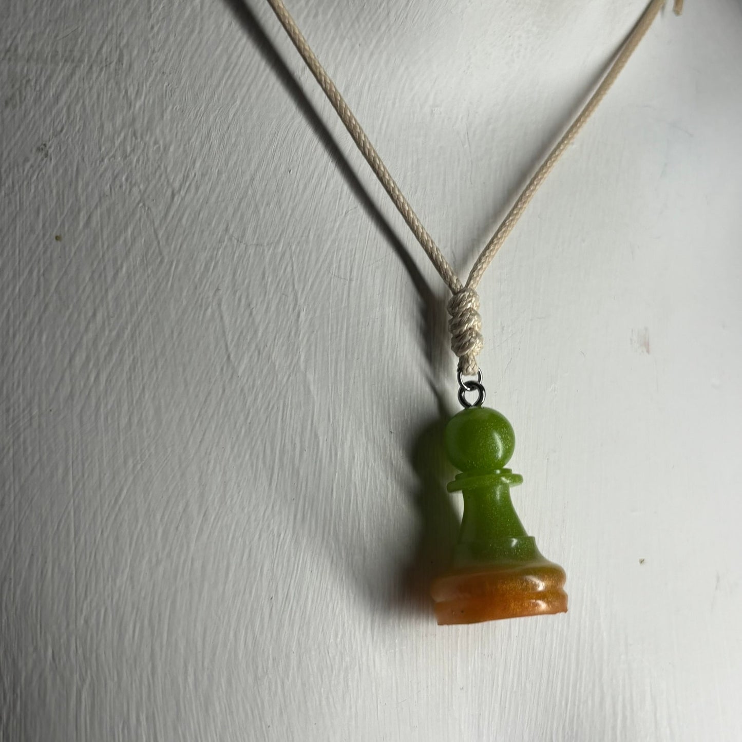 Green & Orange Pawn - Handmade Resin Chess Necklace