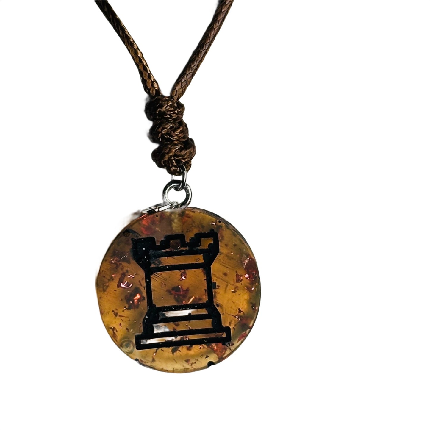 Coffee Amber Rook - Handmade Resin Chess Necklace