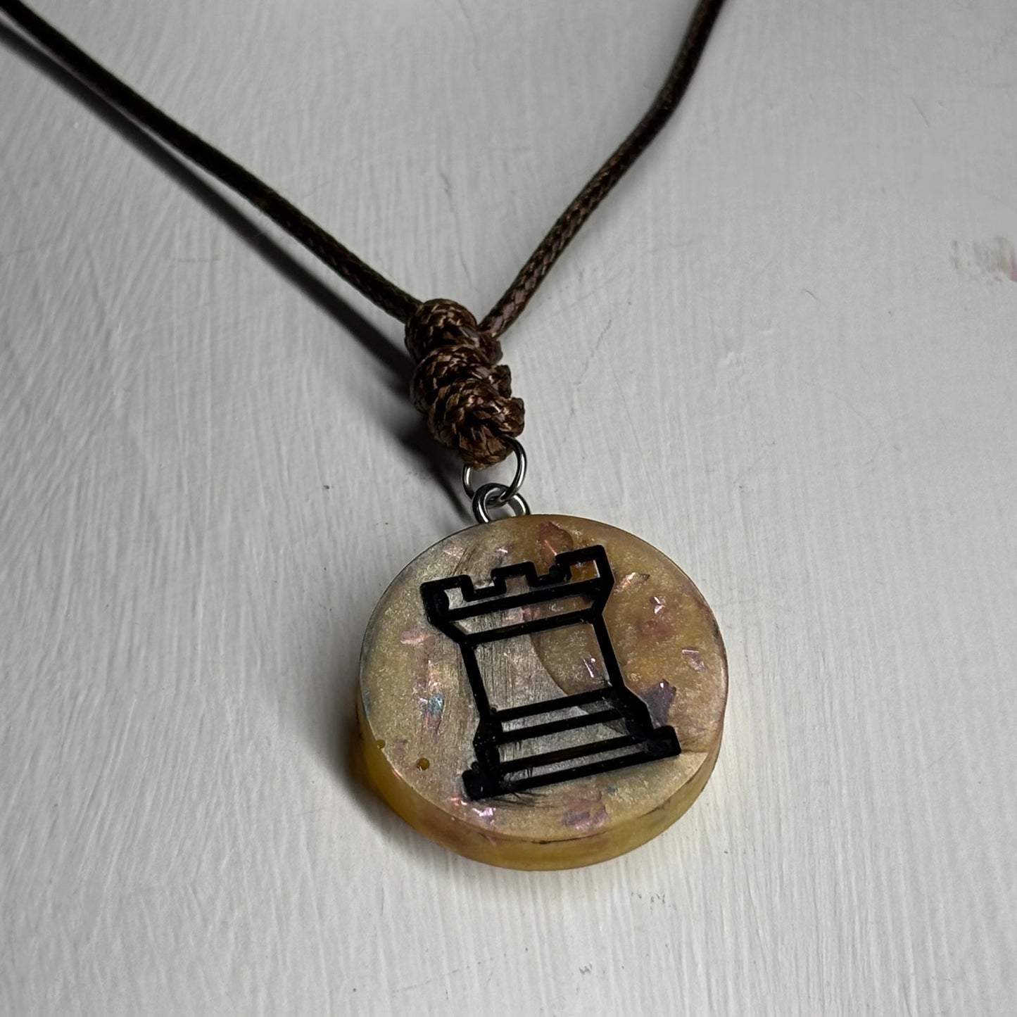 Prestigious Yellow Rook - Handmade Resin Chess Necklace