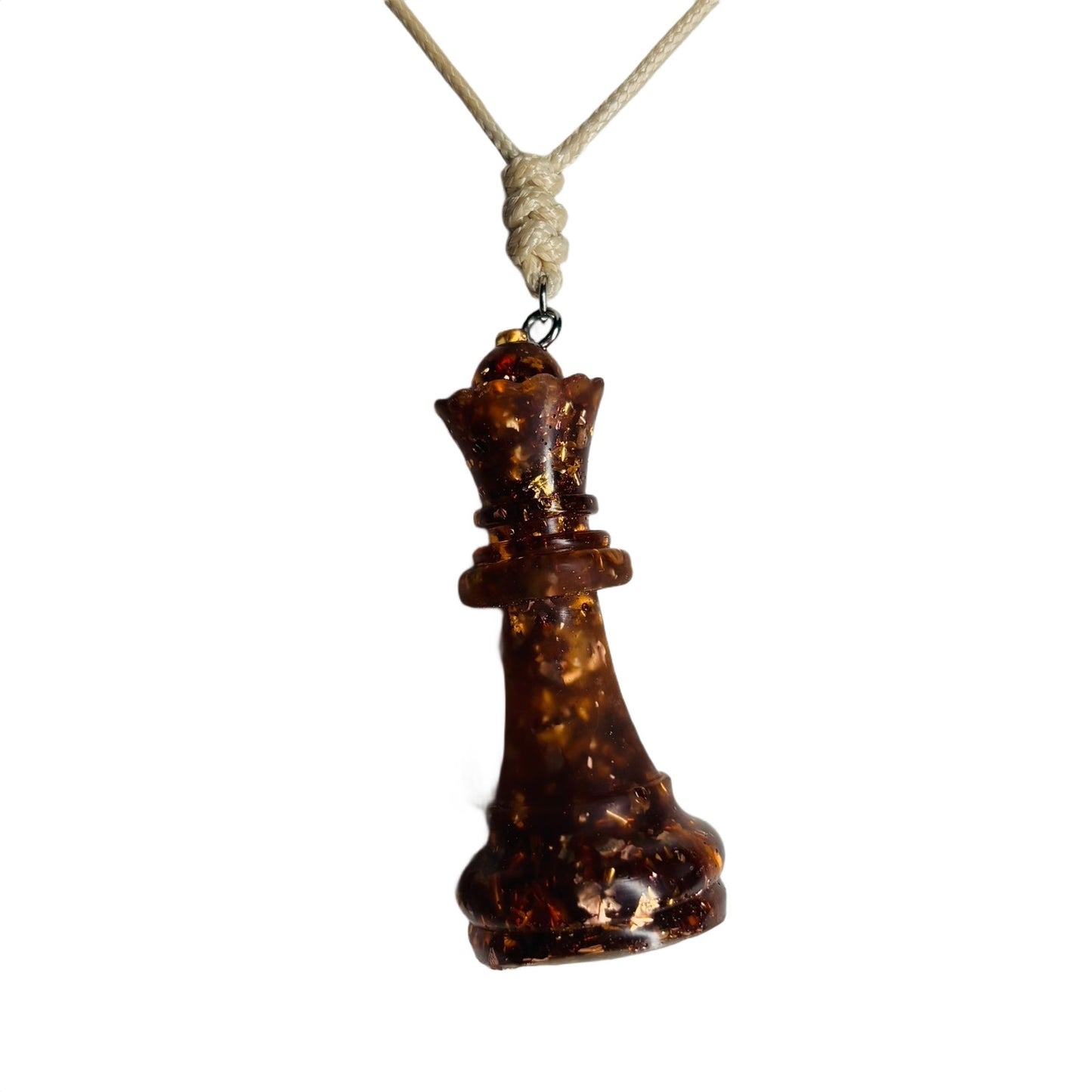 Dark Amber Queen - Handmade Resin Chess Necklace
