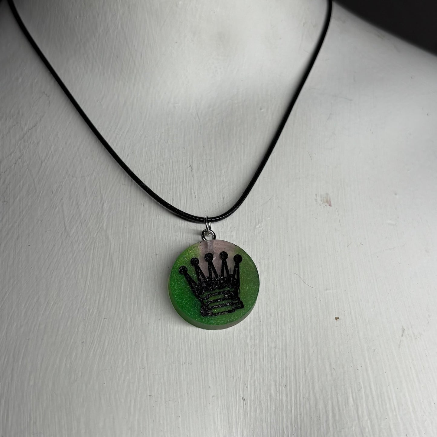 Smooth Green Queen - Handmade Resin Chess Necklace