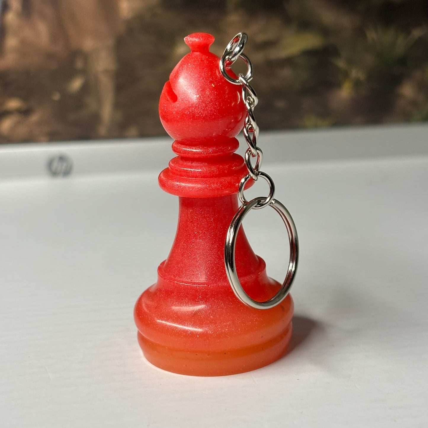 Fire Red Bishop - Handmade Resin Keychain - Large Edition