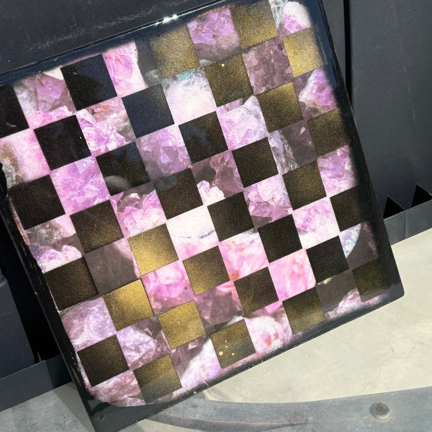 Purple Rocks - Resin Coated Chess Board