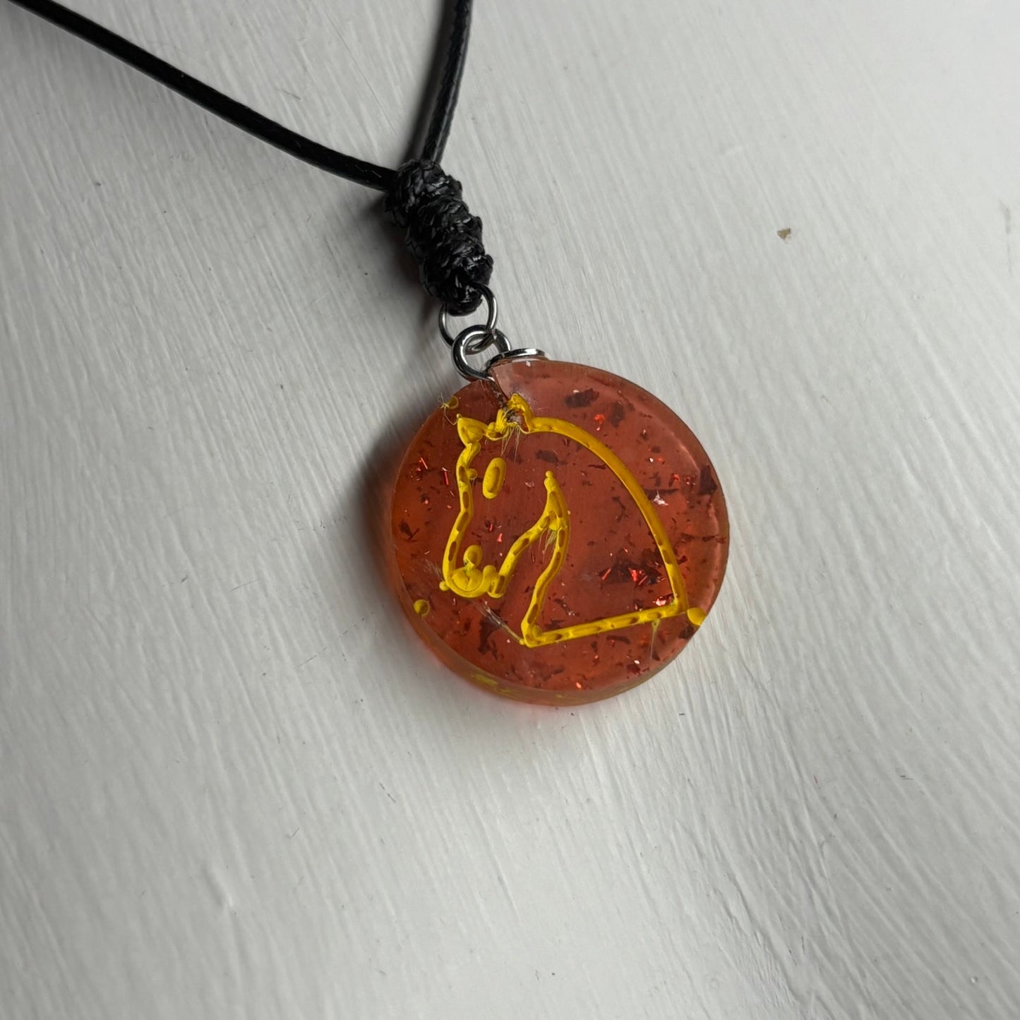 Sparkle Red Knight - Handmade Resin Chess Necklace