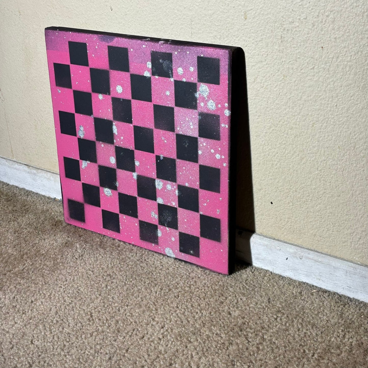 Pink Splatter - Painted Chess Board