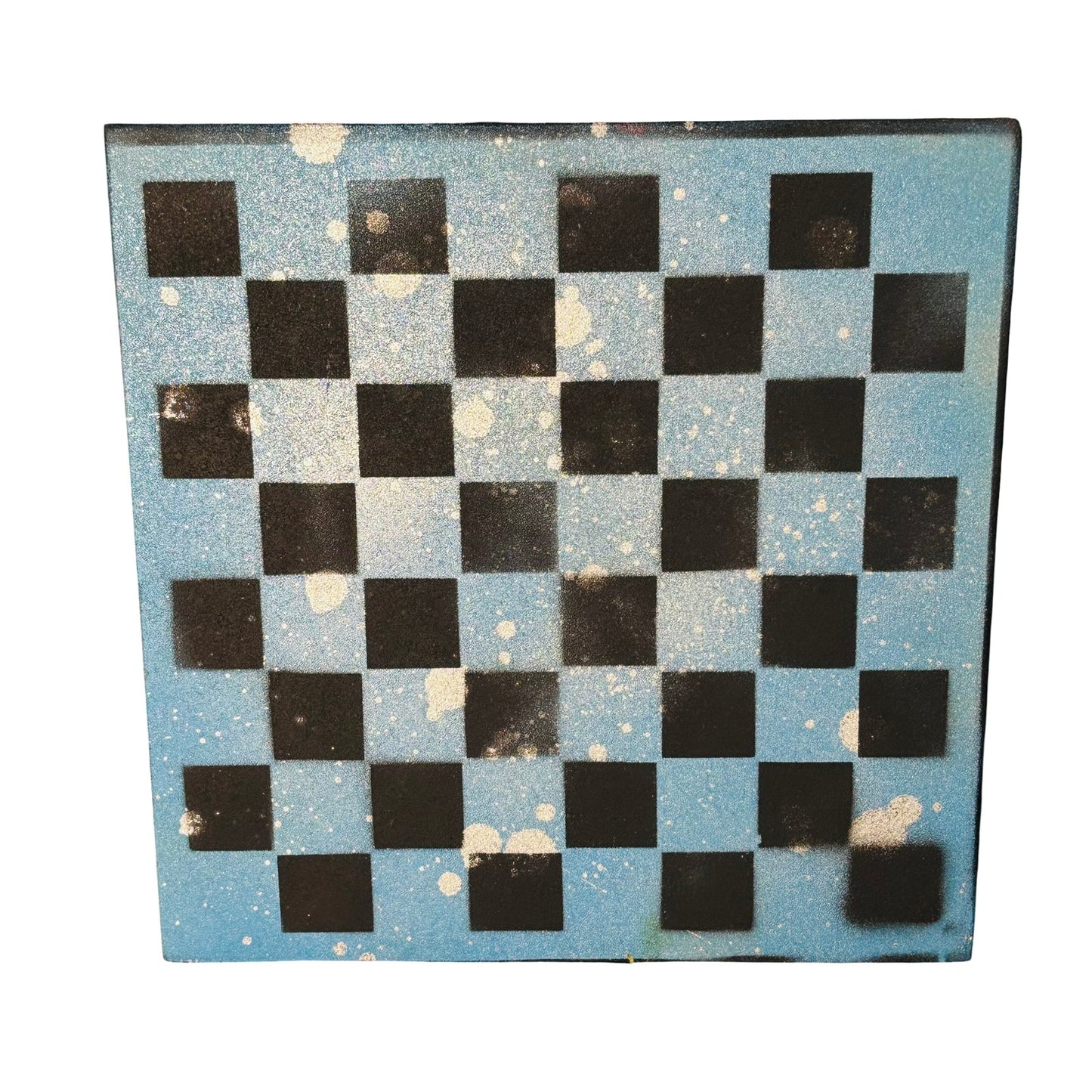 Blue & Black Chrome Drip - Painted Chess Board