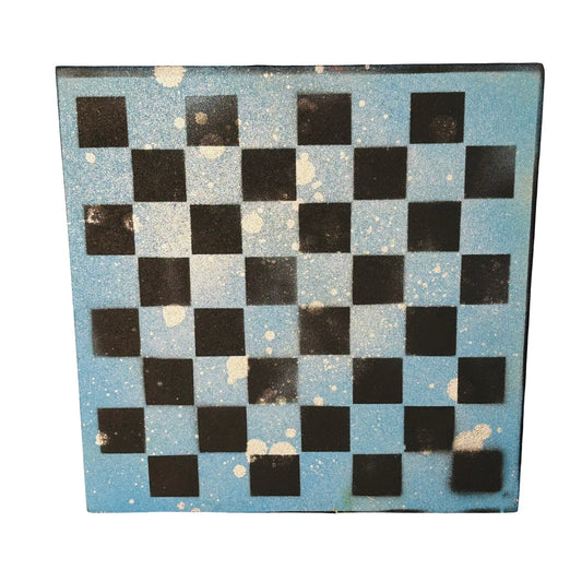 Blue & Black Chrome Drip - Painted Chess Board