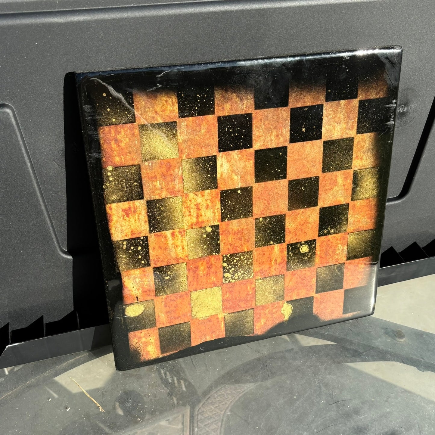 Golden Orange Fire - Resin Coated Chess Board