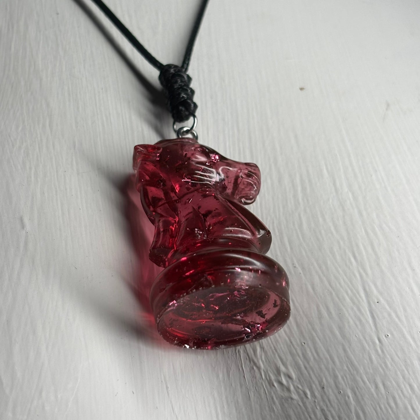 Red Crystal Knight - Handmade Resin Chess Necklace
