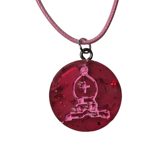 Red Pink Bishop - Handmade Resin Chess Necklace